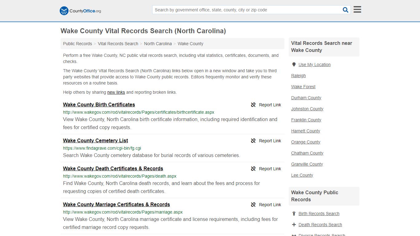 Vital Records Search - Wake County, NC (Birth, Death, Marriage ...